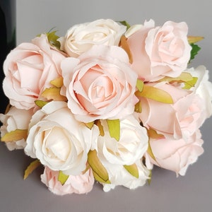 12 Rosen als Strauß, Kunst-blumen Blumenstrauß als Dekoration Cream
