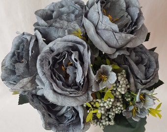 Roses vintage, bouquet de 7 pivoines plante artificielle fleurs artificielles bleu