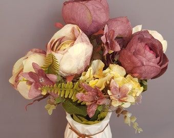 Vintage Blumenstrauß, Dekoration Aged Kunstpflanze mit Rosen Lila / Creme