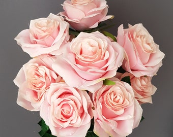 10 roses as a bouquet, vintage artificial flowers bouquet as decoration pink