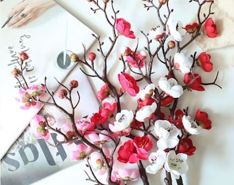 Plantas artificiales flores artificiales rama flores de cerezo en decoración blanca rosa roja