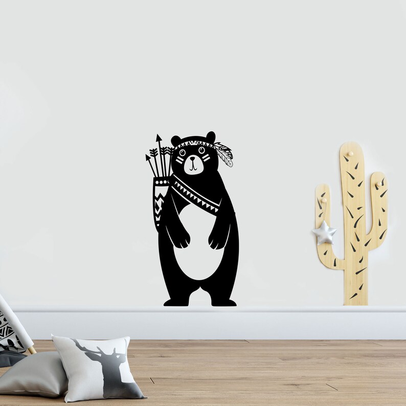 Bear Wall Sticker Indian Wall Stickers Nursery Wall Stickers Woodland Wall Decals Tribal Bear Wall Sticker Decal Kid Room Decal