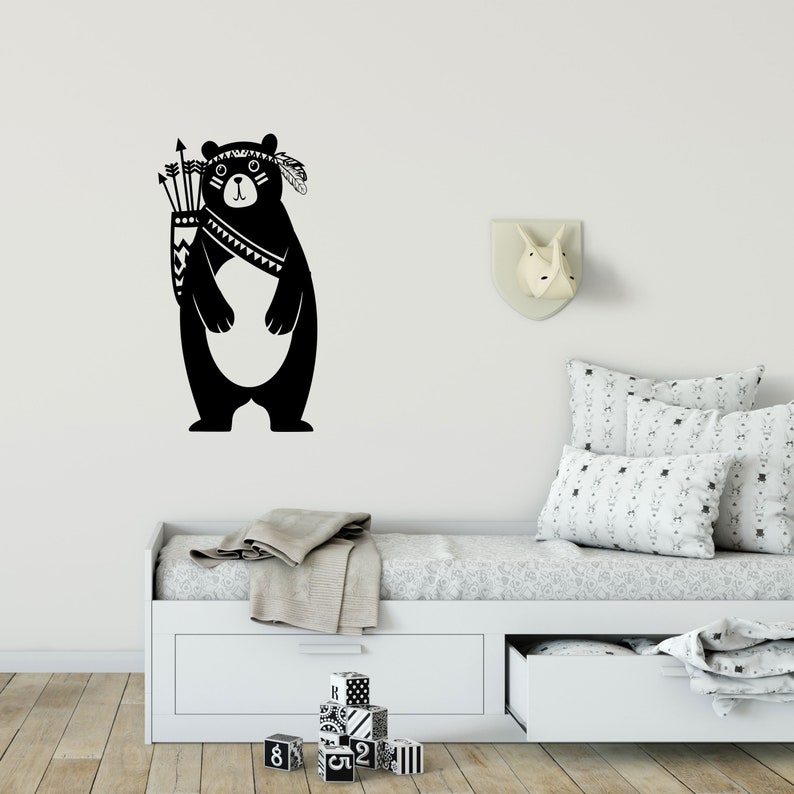 Bear Wall Sticker Indian Wall Stickers Nursery Wall Stickers Woodland Wall Decals Tribal Bear Wall Sticker Decal Kid Room Decal