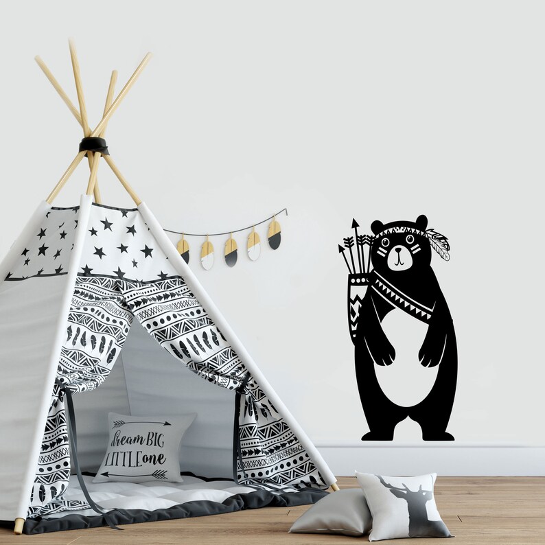 Bear Wall Sticker Indian Wall Stickers Nursery Wall Stickers Woodland Wall Decals Tribal Bear Wall Sticker Decal Kid Room Decal