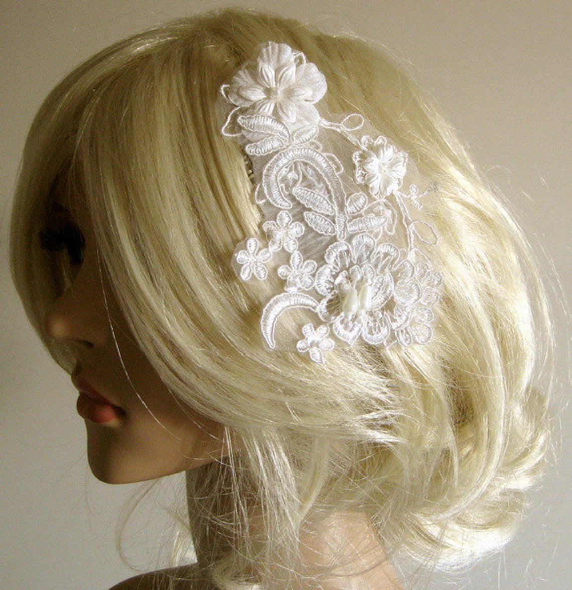 Unique 3d Bridal Hair Jewelry Headpiece Ivory Lace Etsy