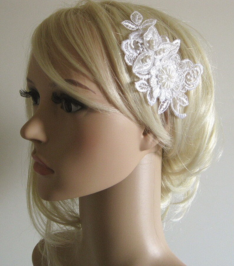 UNIKAT 3D Bride Hair Jewelry Cream White vintage style lace beads