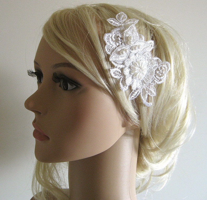 UNIKAT 3D Bride Hair Jewelry Cream White vintage style lace beads