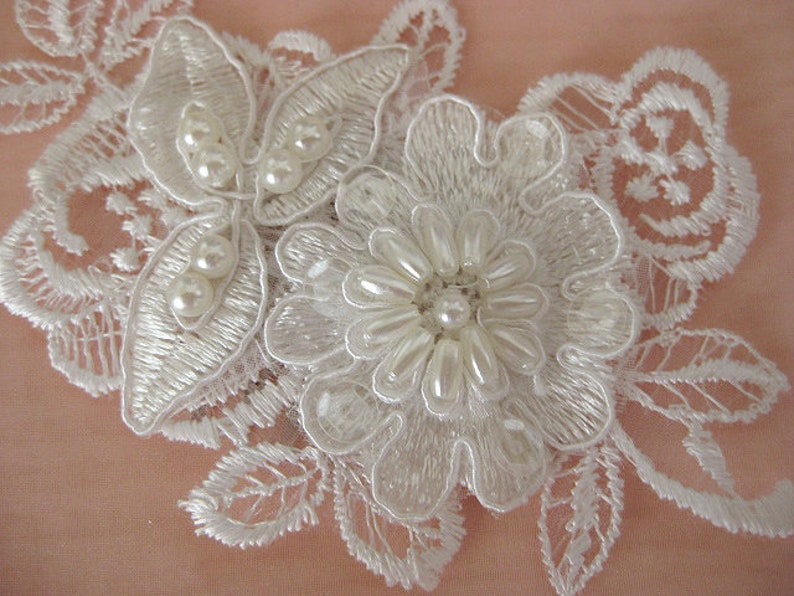 UNIKAT 3D Bride Hair Jewelry Cream White vintage style lace beads