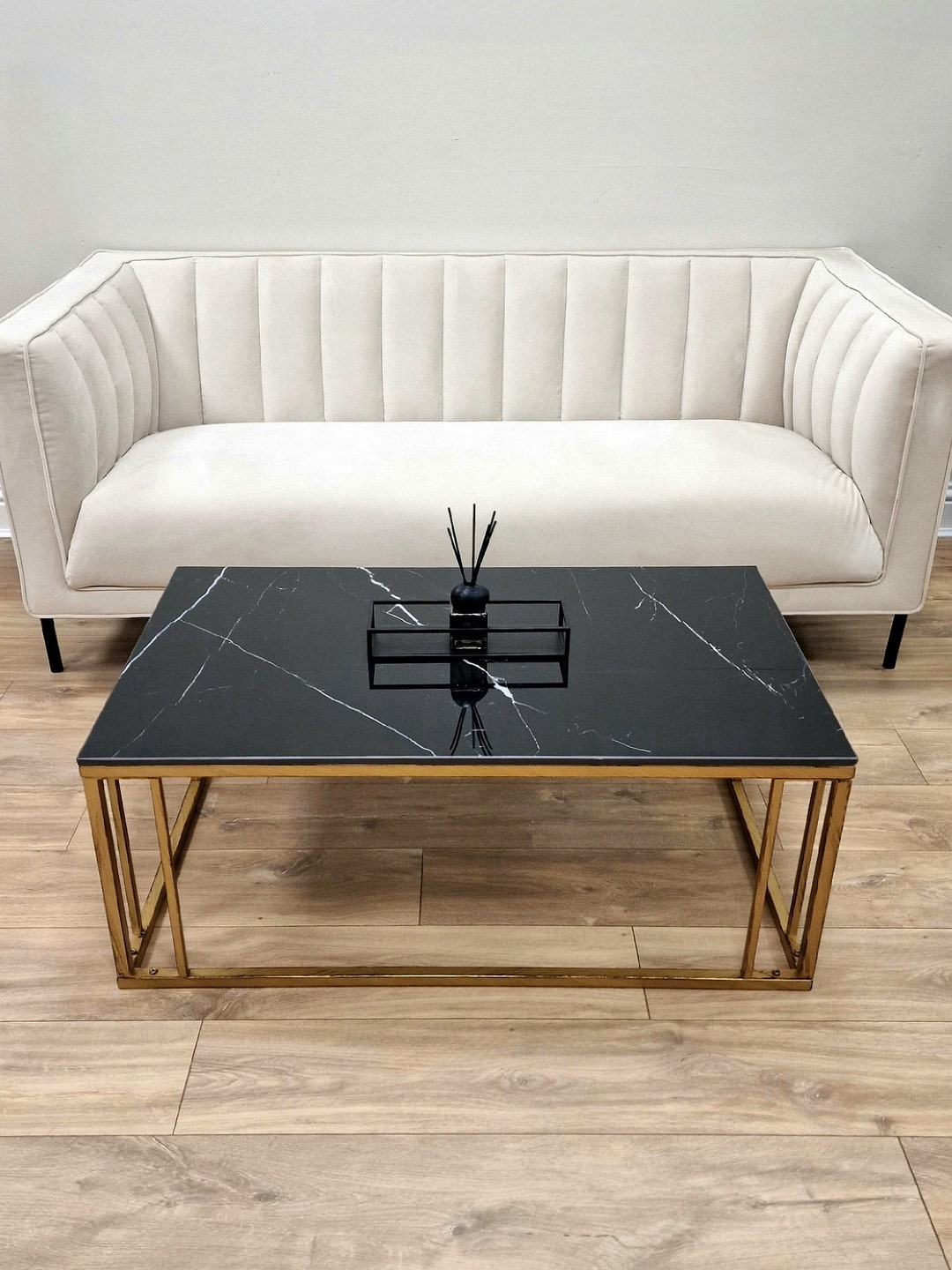 Black Marble Effect Coffee Table Vintage Gold Frame Casano - Etsy