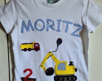 PRIPI*Camisa de cumpleaños excavadora*si lo desea con nombre y número*sitio de construcción*camión