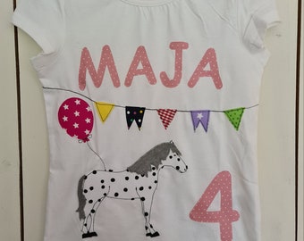 PRIPI *Geburtstagsshirt Pferd mit Wimpelkette, Luftballon, Zahl * auf Wunsch auch Name *