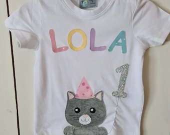 PRIPI* Camiseta de cumpleaños con diseño de gatito, incluye número *con nombre bajo petición*