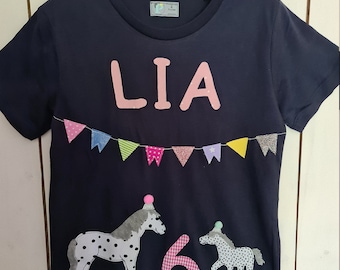 PRIPI*Camiseta de cumpleaños de caballo y potro con dorsal incluido *con nombre a petición*