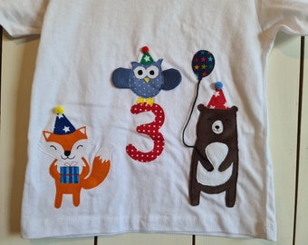 PRIPI*Camisa de cumpleaños Animales del bosque con número - bajo petición también con nombre