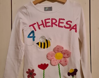 PRIPI*Camisa abejorro, prado de flores*bajo petición con nombre*número niña