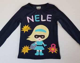 PRIPI*Camiseta superheroína para niñas (superhéroe para niños)*con nombre bajo petición