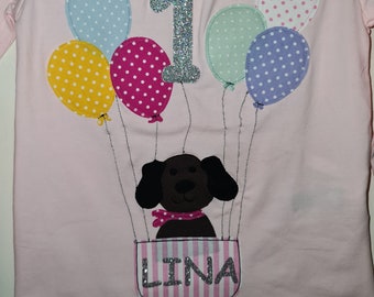 PRIPI*Camiseta de cumpleaños paseo en globo para perros*con nombre bajo petición