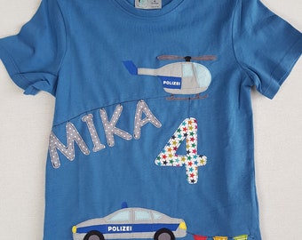 PRIPI*Camiseta POLICÍA - con nombre a petición *Camiseta de cumpleaños*Helicóptero, coche de policía