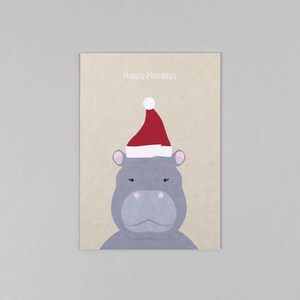 Postkarte, Holzschliffpappe, Weihnachten, Merry Christmas, Tiere, Weihnachtstiere // Postkarte Gitte Nilpferd