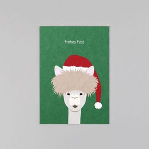 Postkarte, Holzschliffpappe, Weihnachten, Merry Christmas, Tiere, Weihnachtstiere // Postkarte Gitte Alpaka