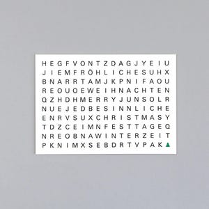 Postkarte, Holzschliffpappe, Weihnachtskarte, Wortsuchrätsel, Buchstabensalat // Grußkarte Ted