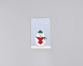 Mini Postkarte, Weihnachten, Holzschliffpappe, Peter Eisbär, Polar bear, Herz // Minikarte Holzschliff Peter Eisbär Herz