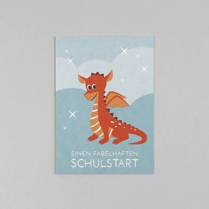 Postkarte zur Einschulung, Holzschliffpappe, Drache // Postkarte Drago