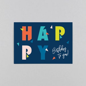 Postkarte zum Geburtstag, Happy Birthday, Glückwunsch, Konfetti, Dreiecke // Postkarte Glad Happy
