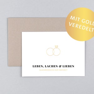 Hochzeitskarte, Glückwunschkarte, Ring, Gold, Grußkarte mit Umschlag // Klappkarte Liv Ring