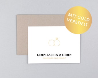 Wedding Card, Greeting Card, Ring, Gold, Greeting Card with Envelope // Folded Card Liv Ring