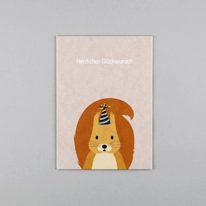 Postkarte, Holzschliffpappe, Geburtstag, Birthday, Tiere, Animal, Eichhörnchen, squirrel, Party // Postkarte Gitte Eichhörnchen