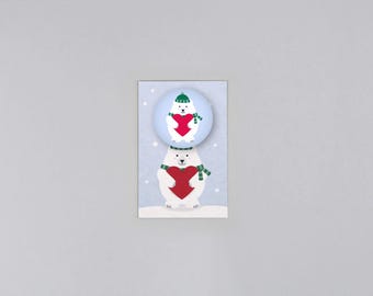 Postkarte, Holzschliffpappe, Magnet, Weihnachten // Mini Set Magnet mit Postkarte Peter XMas + Eisbär Herz