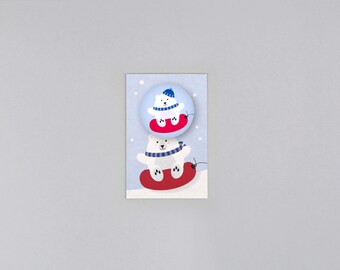 Postkarte, Holzschliffpappe, Magnet, Weihnachten // Mini Set Magnet mit Postkarte Peter XMas + Eisbär Schlitten