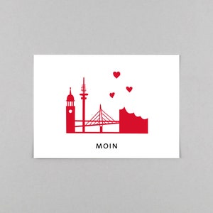 Postkarte, Grüße aus Hamburg, Skyline, Hansestadt, Moin // Postkarte Helmi Hamburg