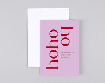 Christmas card, Merry Christmas, Hohoho, writing, lettering, greeting card with envelope // Folding card Holly Ho