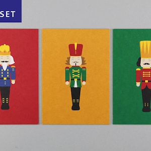 3 x Postkarte, Holzschliffpappe, Set, Weihnachten, Merry Christmas, Nussknacker // Walter Set