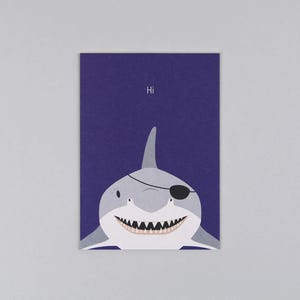 Postkarte, Holzschliffpappe, Tiere, Animal, Hai, shark, Maritim, Pirat // Postkarte Ole Hai