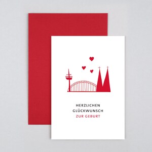Geburtskarte, Glückwunschkarte, Kölner Skyline, Kölner Dom, Grußkarte mit Umschlag // Klappkarte Helmi