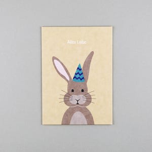 Postkarte, Holzschliffpappe, Geburtstag, Birthday, Tiere, Animal, Hase, Rabbit, Party // Postkarte Gitte Hase