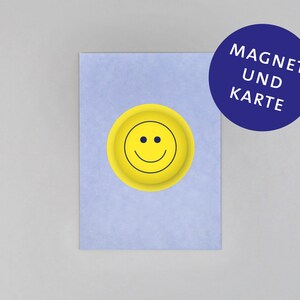 Postkarte, Holzschliffpappe, Magnet, Smiley // Set Magnet mit Postkarte - Smiley