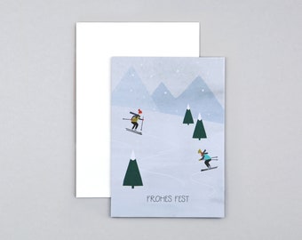 Christmas card, Merry Christmas, Merry Christmas, Ski, greeting card with envelope // Folding card Juri