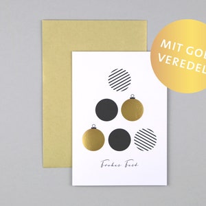 Weihnachtskarte mit Golddruck - Jule // Klappkarte, Grußkarte, Frohe Weihnachten, Merry Christmas, Kugeln, Baumschmuck, mit Umschlag, Gold
