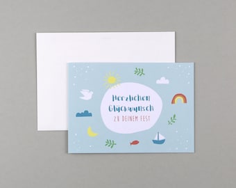 Glückwunschkarte, Kommunion, Konfirmation, Taufe, Regenbogen, Grußkarte mit Umschlag // Klappkarte Dina