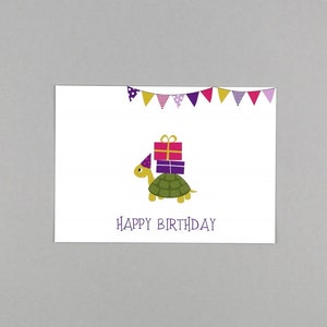 Postkarte zum Geburtstag, Happy Birthday, Schildkröte, Wimpelkette // Postkarte Max Schildkröte