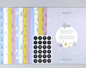 Geschenkpapier-Adventskalender, individuelles Geschenk, 24 Tage, Bögen, Sticker // Adventskalender - Alma