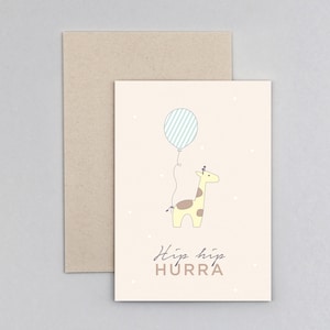 Geburtskarte, Glückwunschkarte, Giraffe, Luftballon, Grußkarte mit Umschlag // Klappkarte Ben Giraffe