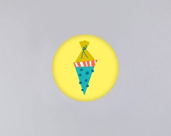 Magnet, back to school, gift, school cone, first day of school, round, button // Magnet school cone