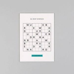 Postkarte, Holzschliffpappe, Glückwunschkarte, Wortsuchrätsel, Sudoku // Grußkarte Ted Sudoku