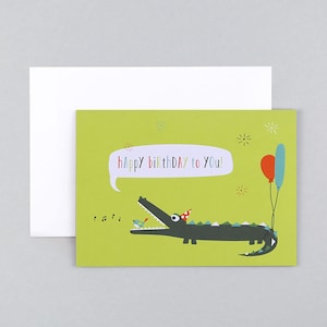 Glückwunschkarte, Geburtstag, Happy Birthday, Kokodil, Luftballon, Grußkarte mit Umschlag // Klappkarte Karl
