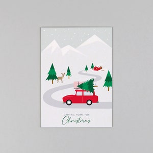 Postkarte, Holzschliffpappe, Weihnachtskarte, Merry Christmas, Driving home for Christmas // Postkarte Holzschliff Chris Car